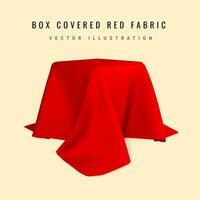 Square box covered with realistic red silk fabric isolated on light background. 3D realistic illustration. Vector illustration