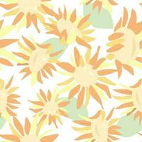 Seamless pattern with abstract colors. Summer natural ornament with sunflowers, daisies. Vector graphics.