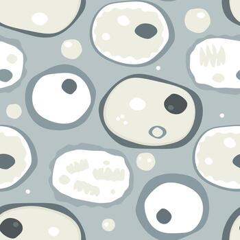 Seamless abstract pattern with rounded chaotic shapes. Simple living cells, bubbles in water. Vector graphics.
