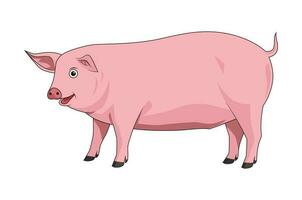 cute cartoon pig, vector illustration, isolated on white background, side view, animal cartoon