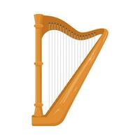 Wooden harp isolated on white background. Classical string musical instrument. Simple vector illustration. Harp icon. Musical cartoon