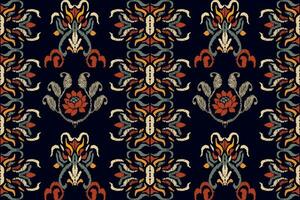 Seamless pattern of Ikat, traditional seamless pattern, black background, Aztec style, embroidery, abstract, vector, design illustration for texture, fabric, print. vector