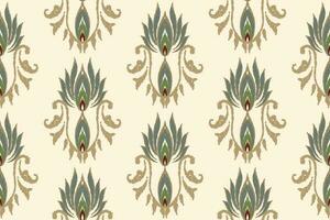 Seamless pattern of Ikat, traditional seamless pattern, yellow background, Aztec style, embroidery, abstract, vector, design illustration for texture, fabric, print. vector