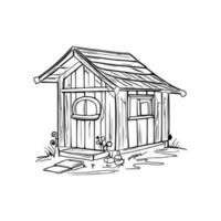 Black and white line art doghouse vector