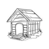 Black and white line art doghouse vector