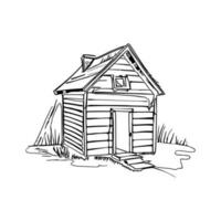 Black and white line art doghouse vector