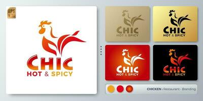 caliente picante pollo gallo vector ilustración logo diseño. blanco nombre para insertar tu marca. diseñado con ejemplos para todas tipos de aplicaciones usted lata usado para compañía, identidad, restaurante.