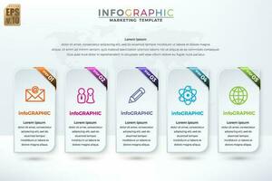 Infographic Business colorful template vector design simple icons and shiny bar 5 options or steps iisolated Minimal style. You can used for Marketing process, workflow presentations layout, print ad