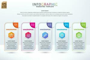 Infographic vector business marketing design hexagon icons colorful template. 5 options minimal style in round corner. You can used for Marketing process, workflow presentations layout, flow chart