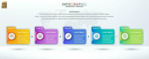 Infographic Business marketing vector design colorful template folder 5 options or steps in minimal style. You can used for Marketing process, workflow presentations layout, flow chart, print ad.