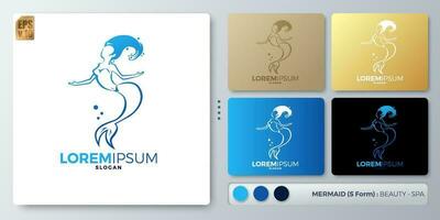 Mermaid vector illustration Logo design. Blank name for insert your Branding. Designed with examples for all kinds of applications. You can used for company, indentity, water park, beauty shop.