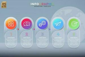 infografía negocio márketing vistoso modelo vector diseño redondo íconos 5 5 opciones o pasos en vaso transparencia estilo en gris antecedentes. usted lata usado para márketing proceso, flujo de trabajo presentación