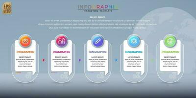 infografía modelo negocio vistoso vector diseño redondo íconos 5 5 opciones o pasos en vaso transparencia estilo. usted lata usado para márketing proceso, flujo de trabajo presentaciones disposición, fluir cuadro, impresión anuncio