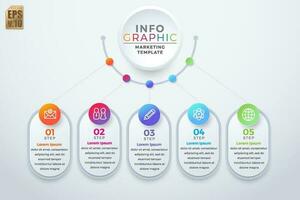 Infographic business colorful template vector design circle icons 5 options or steps in isolated minimal style. You can used for Marketing process, workflow presentations layout, flow chart, print ad.