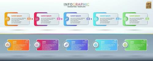 Infographic Business vector design colorful banner template. circle icon 5 options in minimal style. You can used for Marketing process, workflow presentations layout, flow chart, print ad.