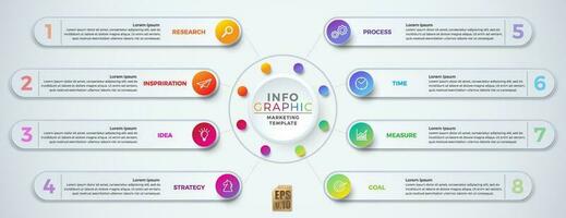 infografía vistoso vector márketing modelo diseño redondo esquina íconos 8 opciones aislado en mínimo estilo. usted lata usado para márketing proceso, flujo de trabajo presentaciones disposición, fluir cuadro, impresión anuncio.