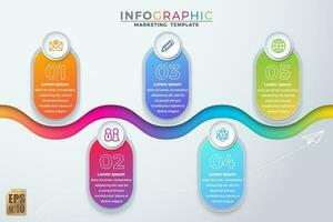 Infographic colorful template vector design Round corner icons 5 options or steps in isolated minimal style. You can used for Marketing process, workflow presentations layout, flow chart, print ad.