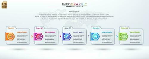 infografía vector diseño negocio márketing vistoso modelo carpeta hexágono icono 5 5 opciones o pasos en mínimo estilo. usted lata usado para márketing proceso, flujo de trabajo presentaciones disposición, fluir cuadro.