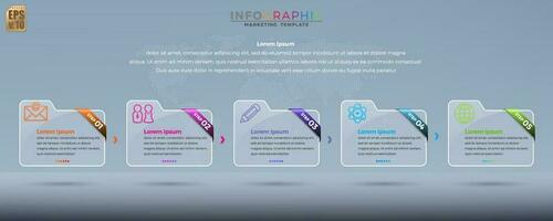 infografía vector diseño negocio vistoso modelo carpeta 5 5 opciones o pasos en vaso transparencia estilo. usted lata usado para márketing proceso, flujo de trabajo presentaciones disposición, fluir cuadro, impresión anuncio.