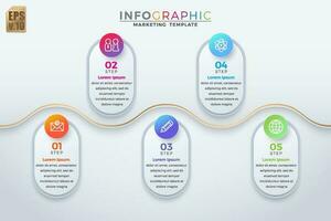 Infographic vector business marketing template colorful design circle icons 5 options isolated in minimal style. You can used for Marketing process, workflow presentations layout, flow chart, print ad