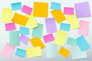 Post it multicolor vector design on white background, Realistic blank paper stickers of different sizes and shapes. You can used for presentations layout, taking notes, message or authors declare.