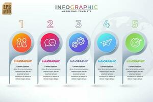 Infographic Business marketing colorful template vector design Round icons 5 options or steps Isolated style on white background. You can used for Marketing process, workflow presentation, print ad.