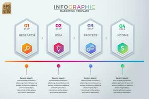 infografía vistoso márketing modelo vector diseño hexágono íconos 4 4 opciones o pasos en mínimo estilo. usted lata usado para márketing proceso, flujo de trabajo presentaciones disposición, fluir cuadro, impresión anuncio.