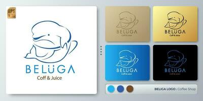 beluga ballena vector ilustración logo diseño. blanco nombre para insertar tu marca. diseñado con ejemplos para todas tipos de aplicaciones usted lata usado para compañía, identidad, café comercio, restaurante.