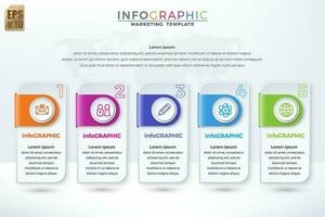 Infographic vector Business colorful template design simple icons and shiny bar 5 options or steps iisolated Minimal style. You can used for Marketing process, workflow presentations layout, print ad.