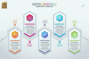 infografía vector negocio diseño hexágono íconos vistoso modelo. 5 5 opciones o pasos aislado mínimo estilo. usted lata usado para márketing proceso, flujo de trabajo presentaciones disposición, fluir cuadro.