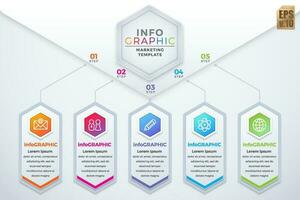 infografía negocio diseño hexágono íconos vistoso márketing modelo vector. 5 5 opciones o pasos aislado. usted lata usado para márketing proceso, flujo de trabajo presentaciones disposición, fluir cuadro. vector