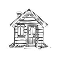 Black and white line art doghouse vector