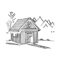 Black and white line art doghouse vector