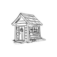 Black and white line art doghouse vector