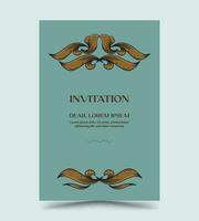 Gold retro vintage style classic wedding invitation template with green background, vector illustration