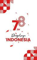 Happy Indonesian Independence Day with red and white ribbon and potrait background pattern vector