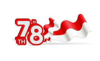 78th indonesia independence day 3d logo and indonesian flag. Design for banner, background, social media post, website, greeting card vector