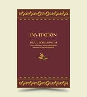 Maroon red wedding invitation template with vintage pattern ornament, save the date vector