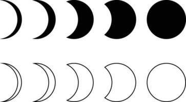 Luna etapas astronomía icono conjunto aislado en el blanco antecedentes en dos estilos . vector ilustración