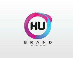 Initial letter HU logo design with colorful style art vector