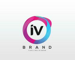 Initial letter IV logo design with colorful style art vector