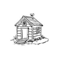 Black and white line art doghouse vector