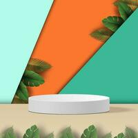 3d vector podium with leaves and colorfull background for mockup display