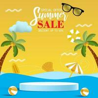 Vector 3D Illustration summer sale display 3D podium for mock up and background.