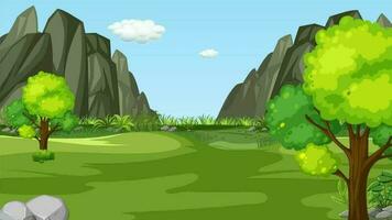 Abstract natural green comics cartoon background with hill and tree video