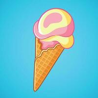 Ice Cream Cone illustration. Ice cream in a waffle cone. Hand-drawn vector illustration