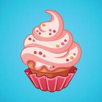 Cupcake illustration. Hand-drawn cake vector illustration isolated on blue background