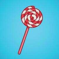 Lollipop illustration. Red candy on a stick. Hand-drawn vector illustration