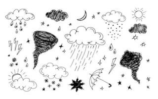 Rainy weather icons a set of doodle vectors