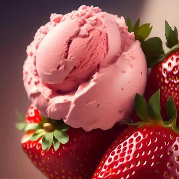 3d representación realista fresa helado con Fresco fresas cerca vista. generativo ai foto